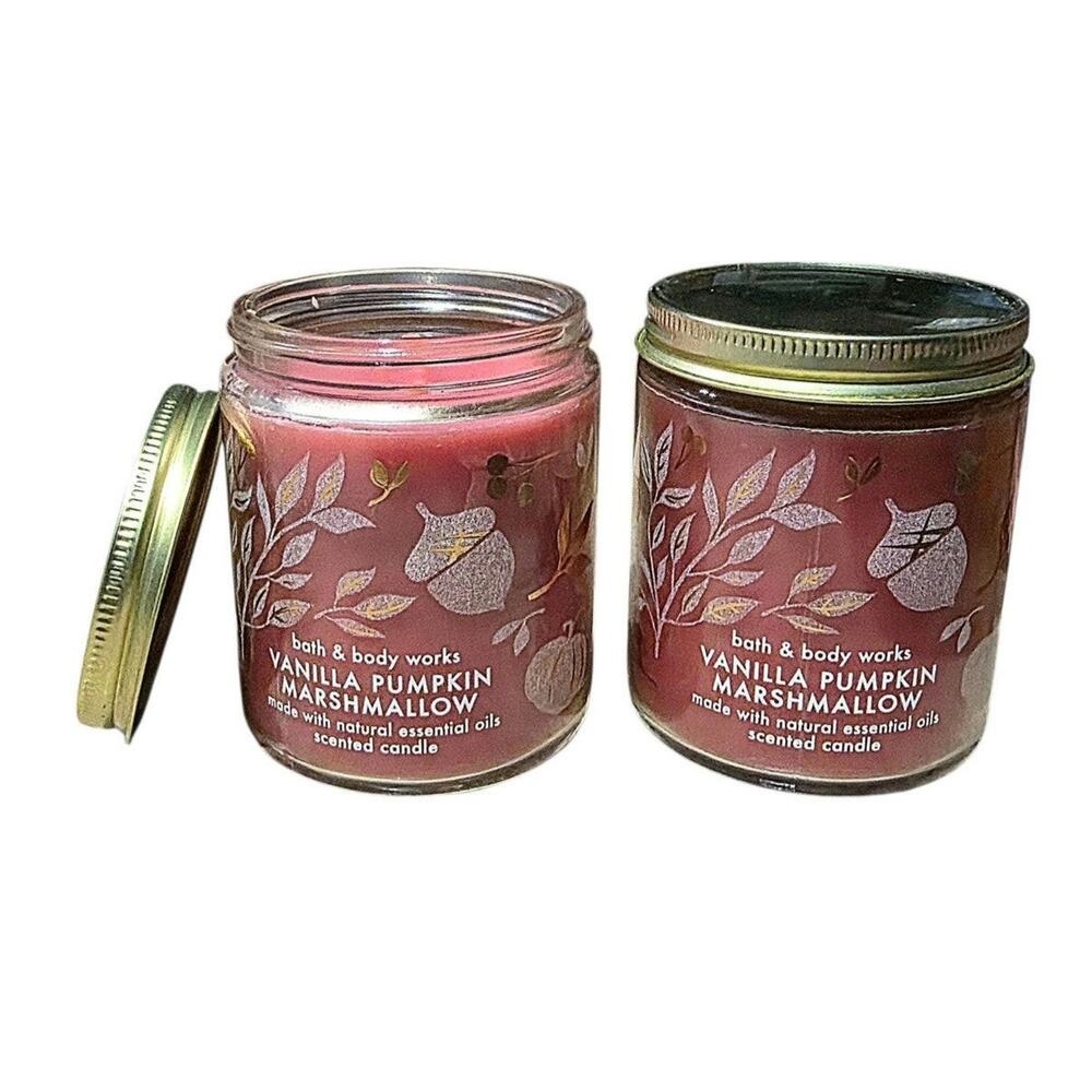 2 VANILLA PUMPKIN MARSHMALLOW SINGLE WICK CANDLES BY BATH & BODY WORKS NEW!